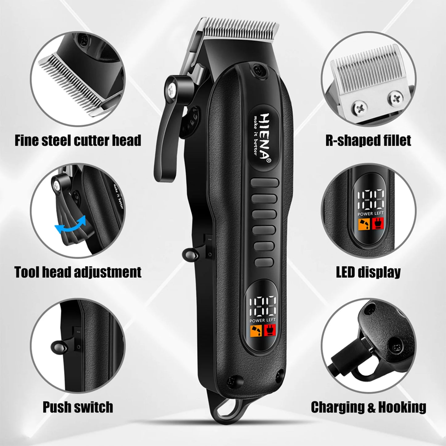 HIENA Professional barber Hair Clippers Cordless Rechargeable Electric Beard Trimmer razor Barber Hair Cutting Machine
