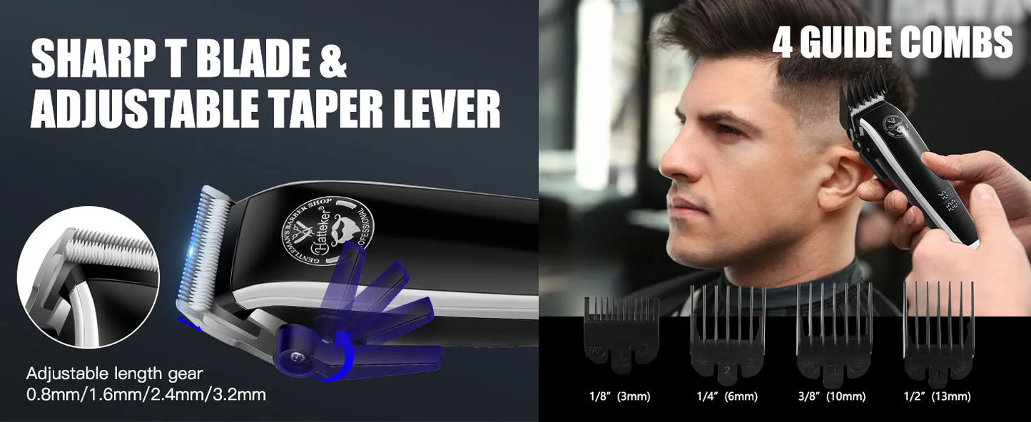 HATTEKER Men's Professional Electric Hair Clippers Set with 4-Level Power Digital LCD Display Precision Oil Head Sculpting 2-pcs