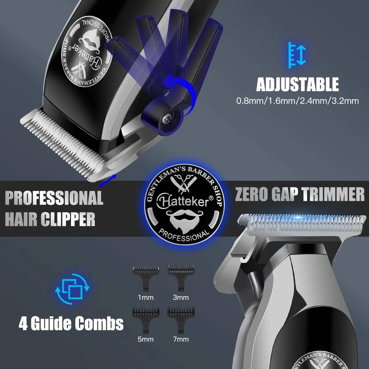 HATTEKER Men's Professional Electric Hair Clippers Set with 4-Level Power Digital LCD Display Precision Oil Head Sculpting 2-pcs