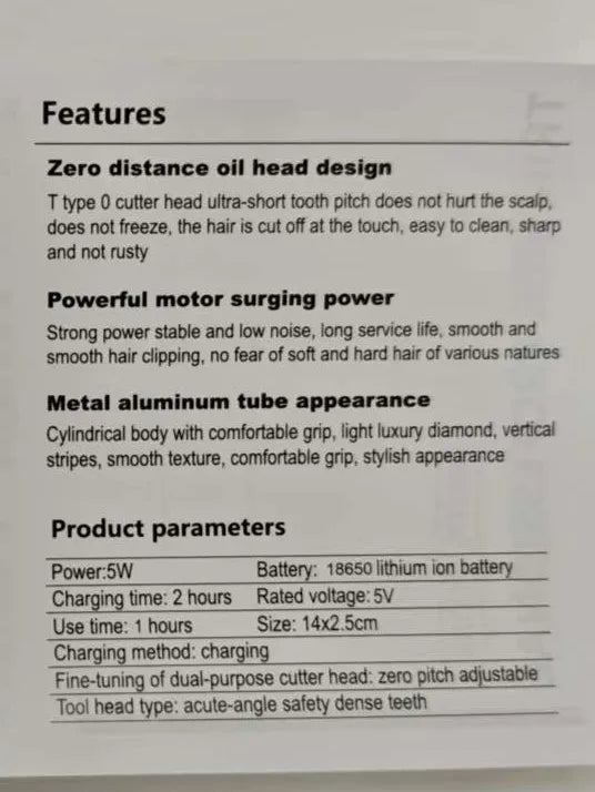 High-Power Electric Clippers Designed for Barbershops, Ideal for Shaving And Trimming with USB Charging.