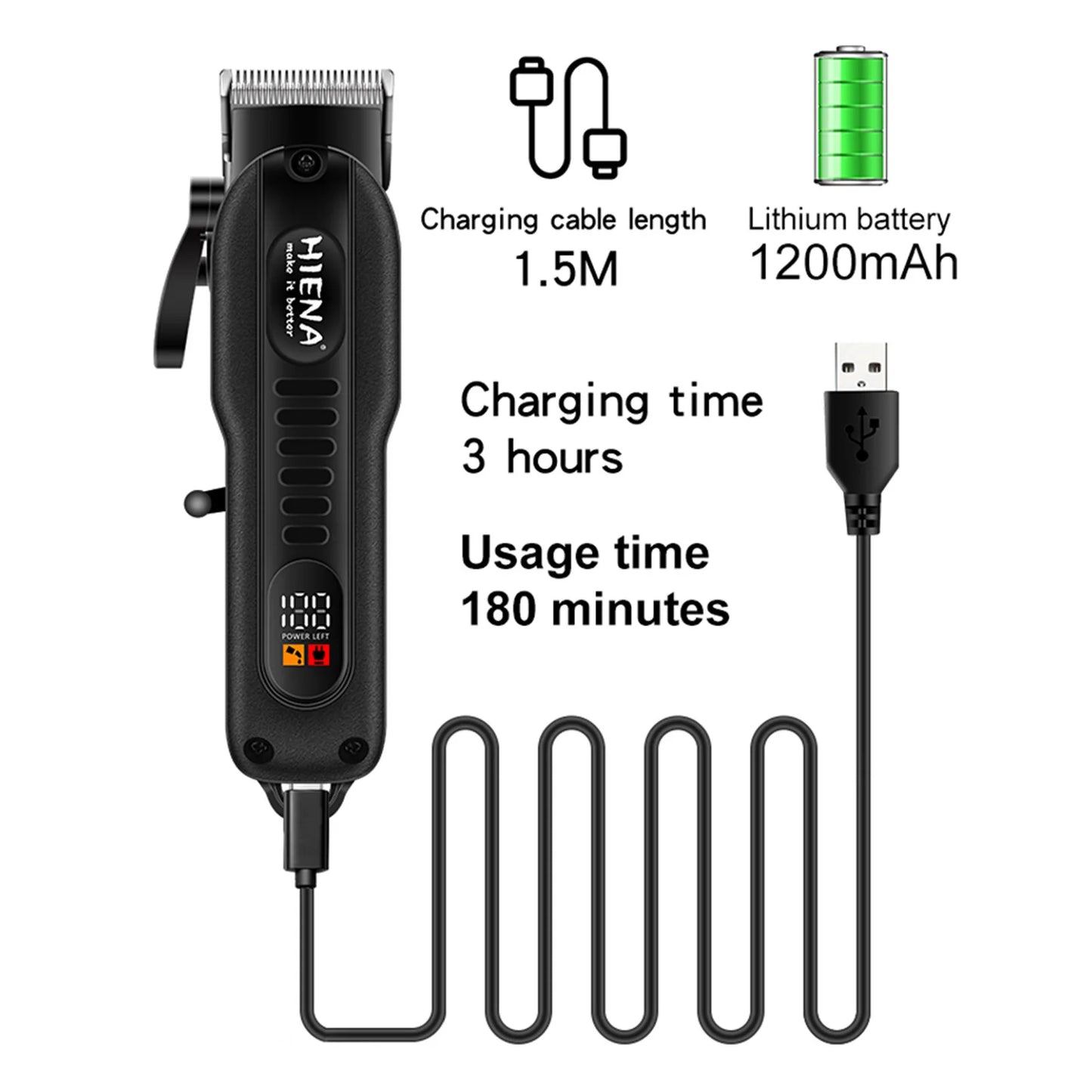 HIENA Professional barber Hair Clippers Cordless Rechargeable Electric Beard Trimmer razor Barber Hair Cutting Machine