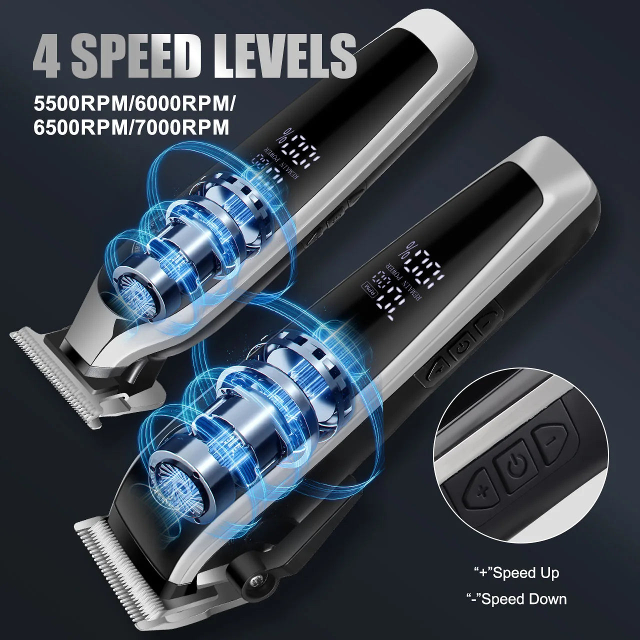 HATTEKER Men's Professional Electric Hair Clippers Set with 4-Level Power Digital LCD Display Precision Oil Head Sculpting 2-pcs