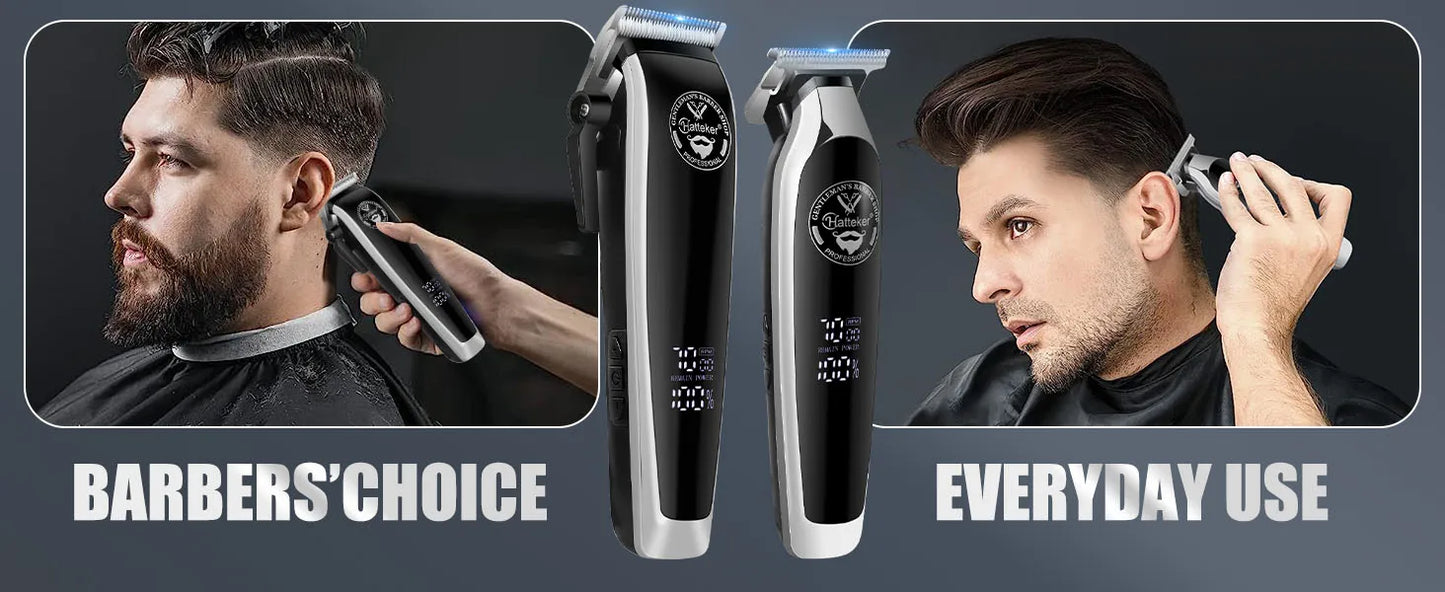 HATTEKER Men's Professional Electric Hair Clippers Set with 4-Level Power Digital LCD Display Precision Oil Head Sculpting 2-pcs